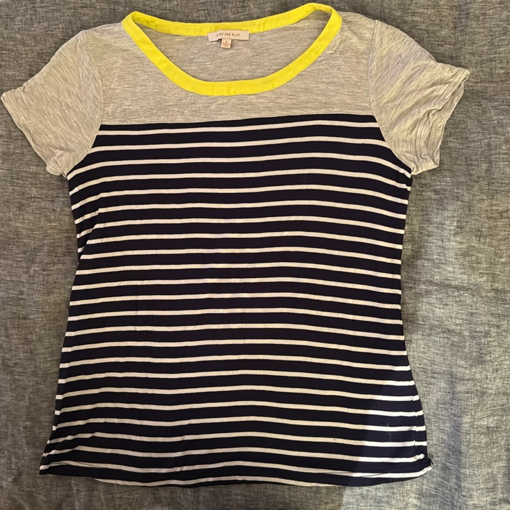 Skies are Blue Women's Small T Shirt SS Striped Multicolor Nautical Casual